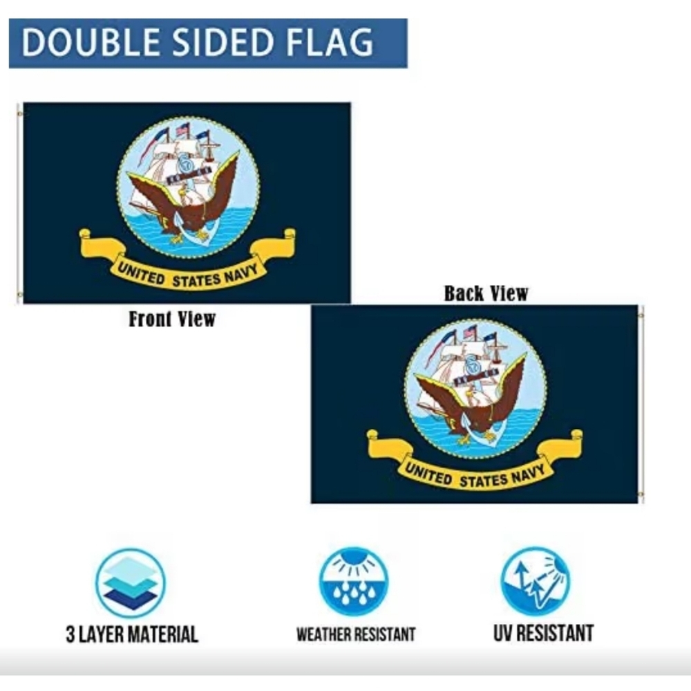 Navy Flag 3x5 Outdoor Double Sided Heavy Duty 3ply United States Navy Seal Flag - Picture 5 of 6